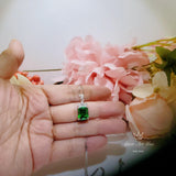 Diamond Flower Green Diopside Necklace - 5 CT Green Gemstone Pendant - White Gold-Coated Sterling Silver Rectangle Scissor Cut Jewelry 1096