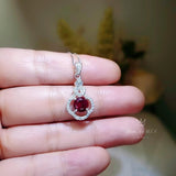 Tiny Red Ruby Necklace Sterling Silver, Round 0.85 CT Ruby July Birthstone White Gold Coated Sterling Silver 1042