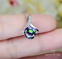 2.2 CT Mystic Topaz Necklace - Gemstone Simple Bowknot Rainbow Topaz Sterling Silver - White Gold plated Minimalist Rainbow Gemstone #101
