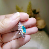 Large Square Paraiba Necklace Pink Topaz Sim Gemstone Pendant White Gold coated Sterling Silver Blue Paraiba Pendant Jewelry #814