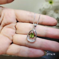 Natural Peridot Necklace, Sterling Silver Genuine Teardrop Green Peridot Pendant, 925 Silver Box Chain Dangle Peridot Jewelry 1036