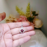 Tiny Red Ruby Necklace Sterling Silver, Round 0.85 CT Ruby July Birthstone White Gold Coated Sterling Silver 1042