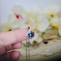 2.2 CT Mystic Topaz Necklace - Gemstone Simple Bowknot Rainbow Topaz Sterling Silver - White Gold plated Minimalist Rainbow Gemstone #101