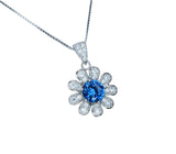 Blue Topaz Necklace - Blue Topaz Pendant - Sunflower Necklace - 18KGP Sterling Silver 047