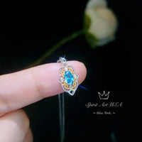 Blue Topaz Necklace - Gold-Plated Sterling Silver Blessing Hand Pendant - Minimalist Jewelry adjustable chain 113