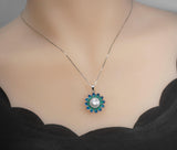 Genuine Freshwater Pearl Necklace - Sterling Silver Blue Lotus Flower Necklace 1105