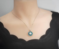 Genuine Freshwater Pearl Necklace - Sterling Silver Blue Lotus Flower Necklace 1105