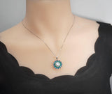 Genuine Freshwater Pearl Necklace - Sterling Silver Blue Lotus Flower Necklace 1105