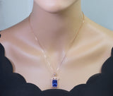Large Rectangular Tanzanite Necklace - Rose Gold coated Sterling Silver Crown December Birthstone - 10 CT Emerald Cut Tanzanite Pendant