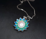 Genuine Freshwater Pearl Necklace - Sterling Silver Blue Lotus Flower Necklace 1105