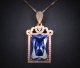 Large Rectangular Tanzanite Necklace - Rose Gold coated Sterling Silver Crown December Birthstone - 10 CT Emerald Cut Tanzanite Pendant