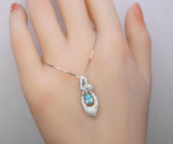Tiny Teardrop Aquamarine Necklace, Gemstone Petal Leaf Butterfly Pendant, 18KGP @ Sterling Silver - Blue Aquamarine Jewelry #384