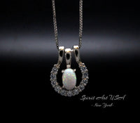 Opal Necklace - Tiny Horse shoe Pendant - 18KGP @ Sterling Silver - Mini Small Opal Jewelry Pendant horseshoe jewelry #186