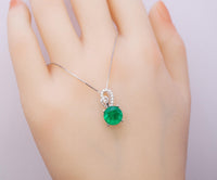 Green Emerald Necklace May Birthstone Adjustable chain - 18KGP @ Sterling Silver - 8mm 2 CT Round Cut Green Emerald Pendant #382