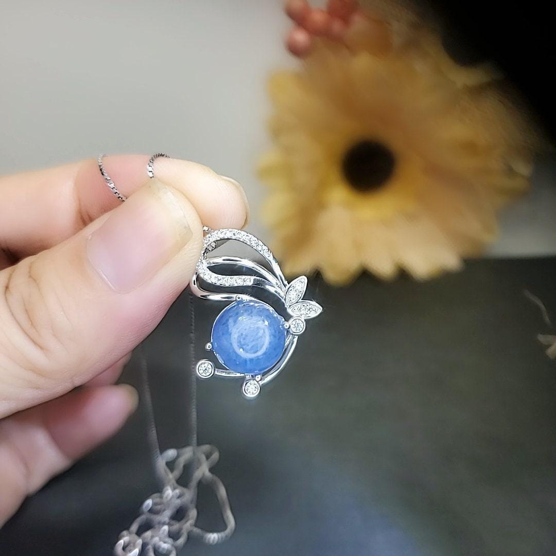 Natural Kyanite Necklace Butterfly Pendant Sterling Silver Chain Genuine Kyanite