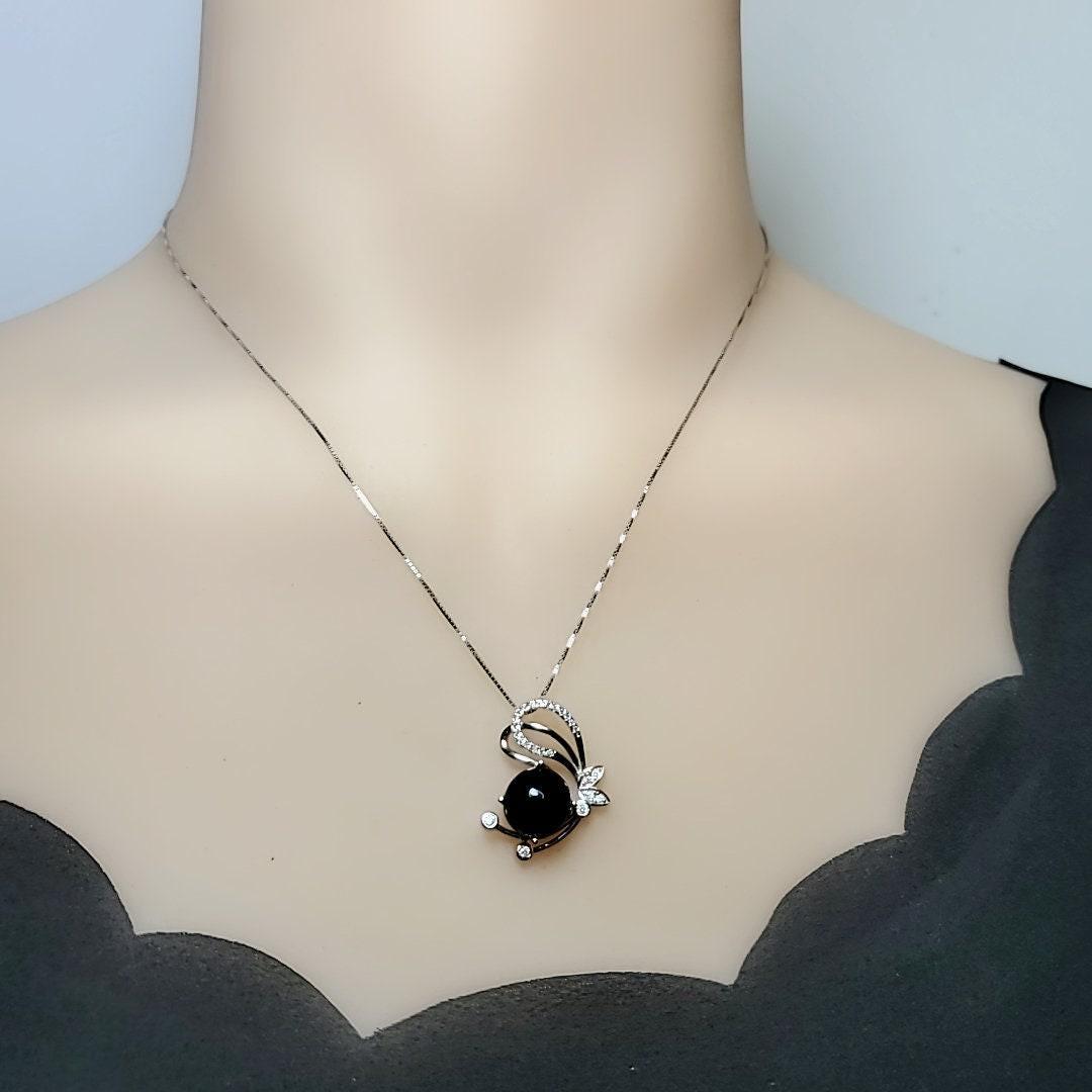 Black Onyx Necklace Butterfly Pendant Full Sterling Silver Made Protective gemstone healing 1021
