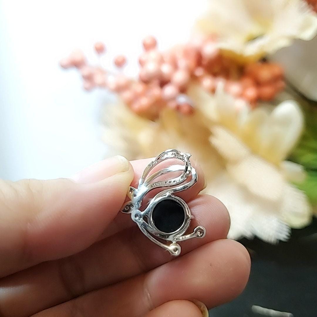 Black Onyx Necklace Butterfly Pendant Full Sterling Silver Made Protective gemstone healing 1021