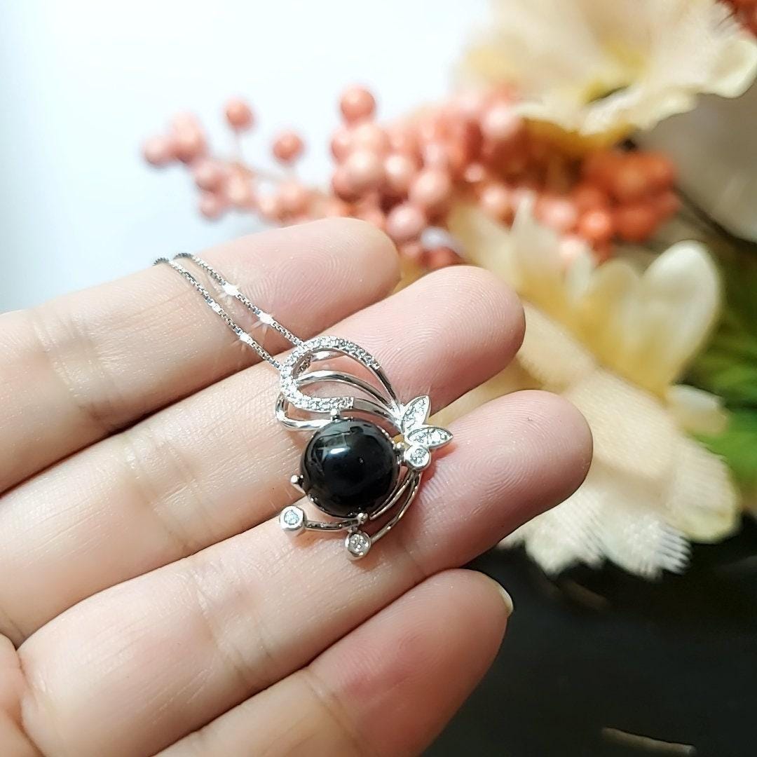 Black Onyx Necklace Butterfly Pendant Full Sterling Silver Made Protective gemstone healing 1021