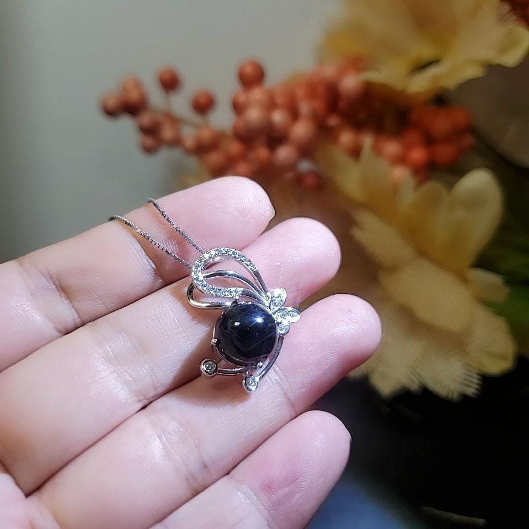 Black Onyx Necklace Butterfly Pendant Full Sterling Silver Made Protective gemstone healing 1021