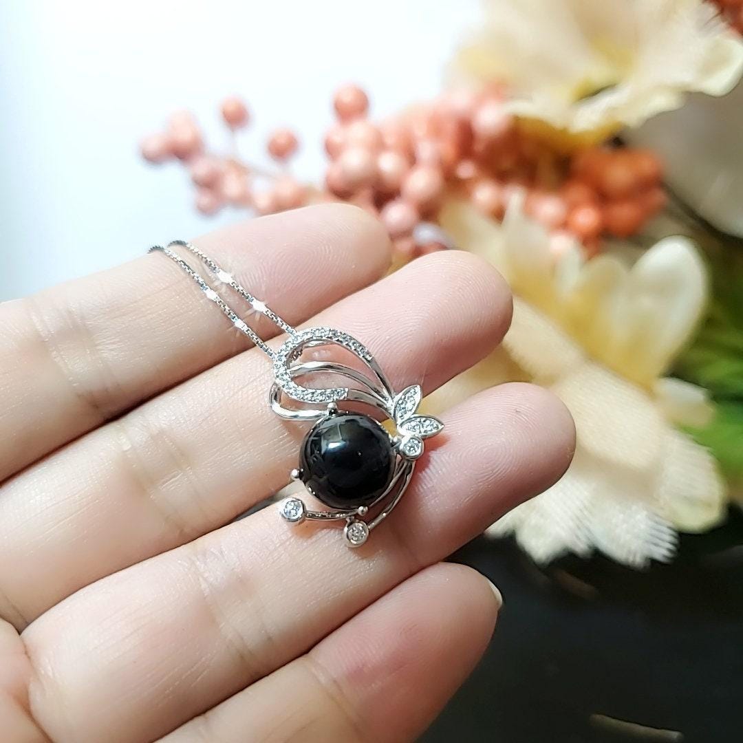 Black Onyx Necklace Butterfly Pendant Full Sterling Silver Made Protective gemstone healing 1021