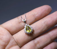 Genuine Peridot Necklace, Sterling Silver Natural Green Peridot Pendant, 925 Silver Box Chain Teardrop Peridot Princess Diana Style #351