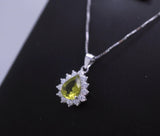 Genuine Peridot Necklace, Sterling Silver Natural Green Peridot Pendant, 925 Silver Box Chain Teardrop Peridot Princess Diana Style #351