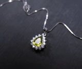 Genuine Peridot Necklace, Sterling Silver Natural Green Peridot Pendant, 925 Silver Box Chain Teardrop Peridot Princess Diana Style #351