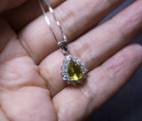 Genuine Peridot Necklace, Sterling Silver Natural Green Peridot Pendant, 925 Silver Box Chain Teardrop Peridot Princess Diana Style #351