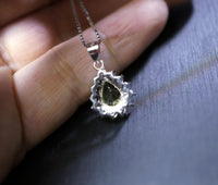 Genuine Peridot Necklace, Sterling Silver Natural Green Peridot Pendant, 925 Silver Box Chain Teardrop Peridot Princess Diana Style #351