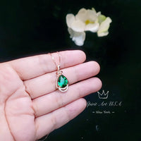 Teardrop Emerald Necklace - Rose Gold coated 925 Sterling Silver Pear Emerald Pendant - Delicate May Birthstone Green Emerald Gemstone #360