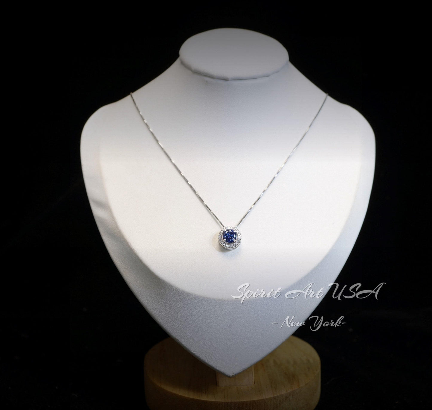 18KGP Sterling Silver Tanzanite Choker - Minimalist Blue Gemstone Halo Lab Created Tanzanite Necklace 065