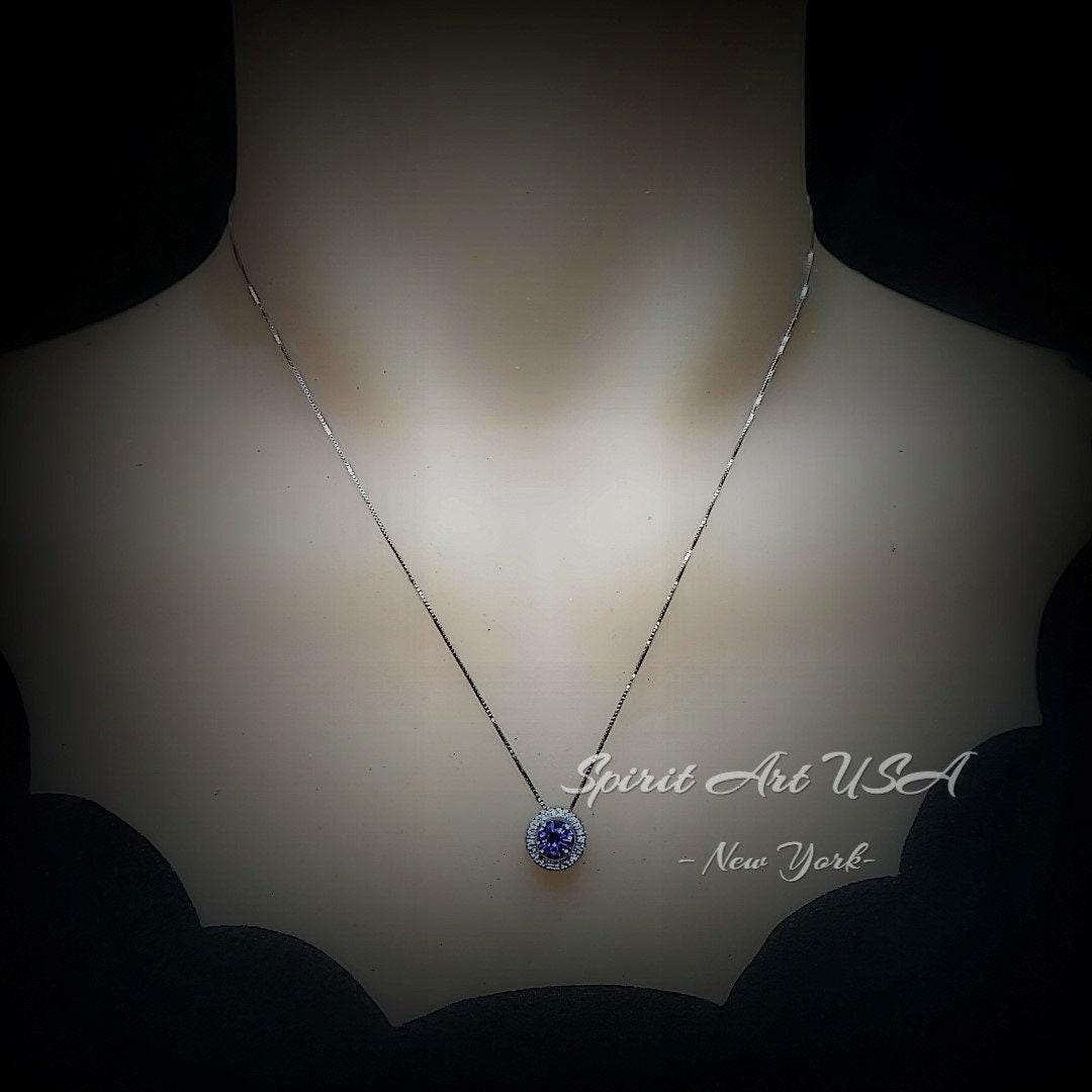 18KGP Sterling Silver Tanzanite Choker - Minimalist Blue Gemstone Halo Lab Created Tanzanite Necklace 065