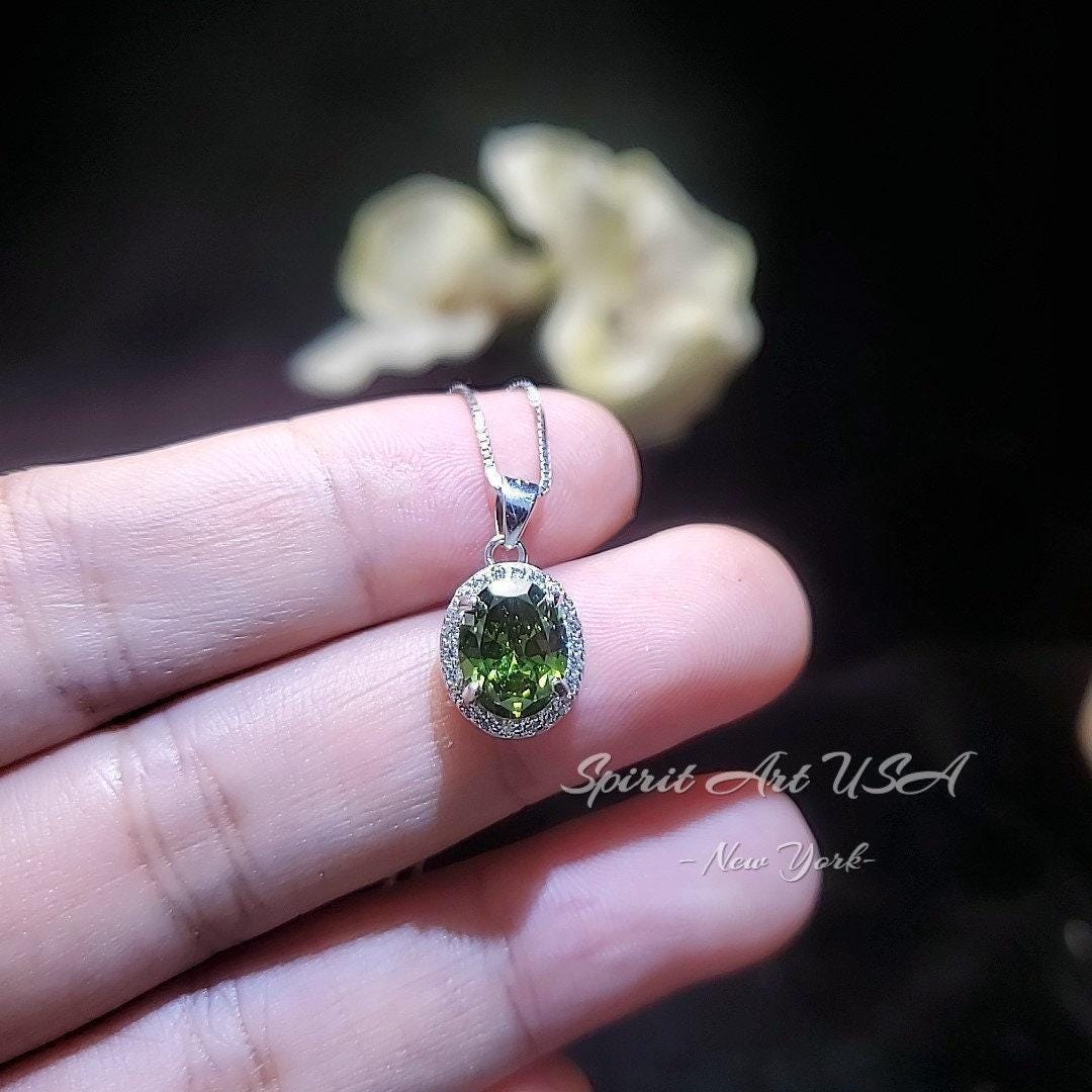 Peridot Necklace - 18kgp @ Sterling Silver - August Birthstone - Dainty Oval Cut 2.1 CT Lab Green Peridot Pendant 066