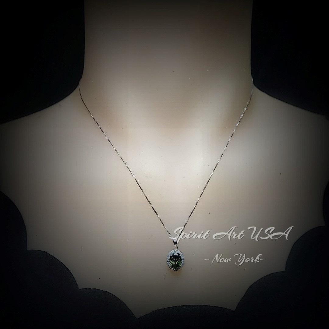Peridot Necklace - 18kgp @ Sterling Silver - August Birthstone - Dainty Oval Cut 2.1 CT Lab Green Peridot Pendant 066