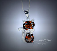 Spessartite Garnet Necklace - 18KGP @ Sterling Silver - Gemstone Kitty Cat Pendant - Pet lover gift - Kitten Garnet Jewelry #212