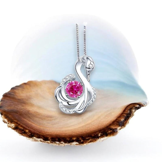 Pink Sapphire Swan Necklace, Animal Bird Pink Sapphire Jewelry - 18k White Gold @ Sterling Silver chain #1011