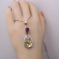 Sterling Silver Citrine Amethyst Necklace - Moonstone Necklace