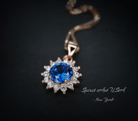 Tiny Rose Gold Blue Sapphire Necklace - Gemstone Sterling Silver - Sunflower 6mm 0.85 CT Blue Gemstone September Birthstone 027