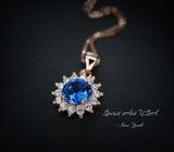 Tiny Rose Gold Blue Sapphire Necklace - Gemstone Sterling Silver - Sunflower 6mm 0.85 CT Blue Gemstone September Birthstone 027