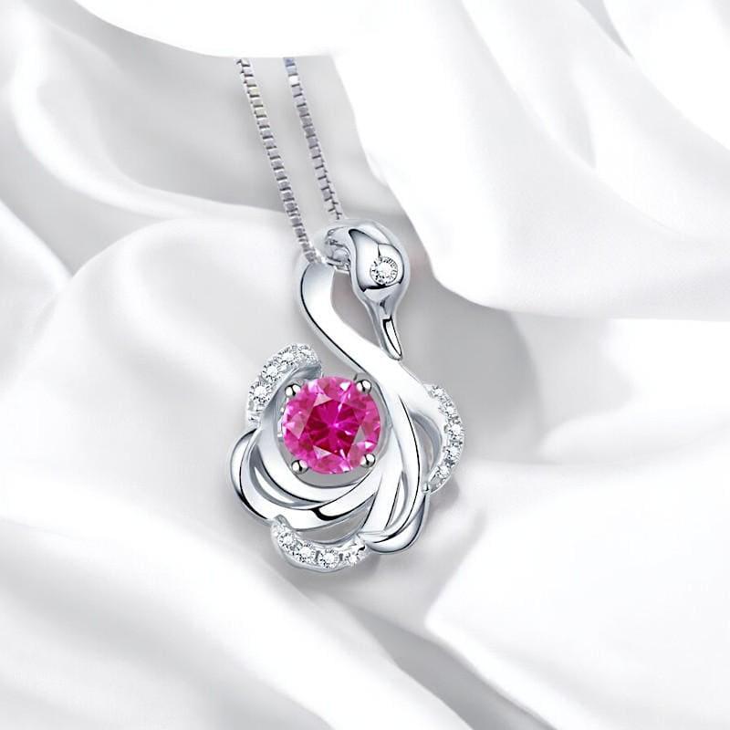 Pink Sapphire Swan Necklace, Animal Bird Pink Sapphire Jewelry - 18k White Gold @ Sterling Silver chain #1011