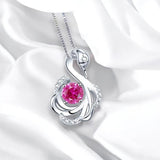 Pink Sapphire Swan Necklace, Animal Bird Pink Sapphire Jewelry - 18k White Gold @ Sterling Silver Adjustable chain #1011
