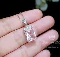 Morganite Necklace - Large Rectangular Pink Morganite Pendant - Royal Flower - Sterling Silver - 5 Ct Rose Color Lab Morganite Jewelry #665