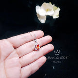 Sunstone Necklace - Tangerine Sapphire Jewelry- Oval Halo Orange Spessartite Garnet Pendant - 18KGP @ Sterling Silver #146