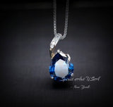 Teardrop Blue Sapphire Necklace - Solitaire Pear Cut 3.5CT - 18KGP @ Sterling Silver - Simple Large Blue Sapphire Pendant #925
