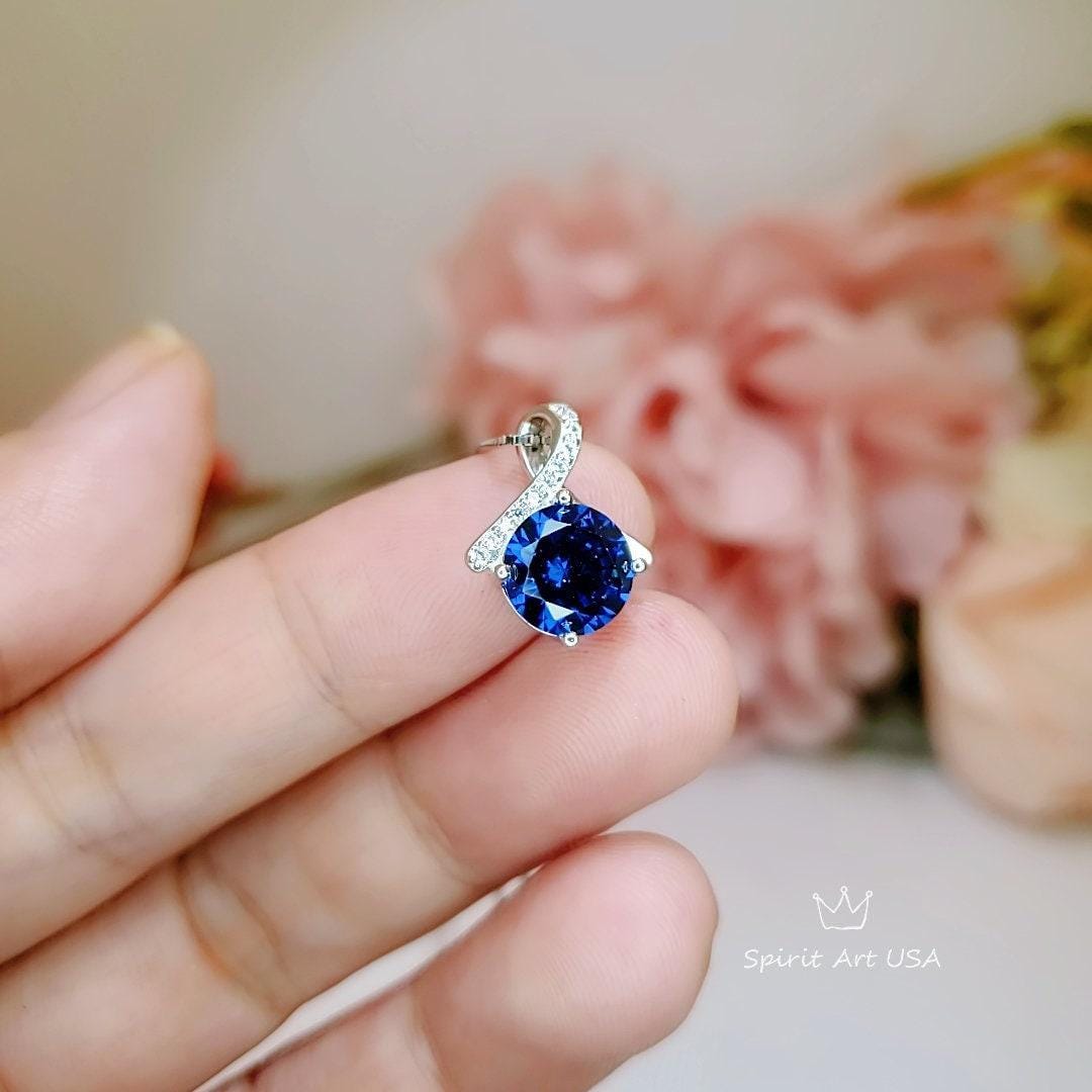 Tiny Blue Sapphire Necklace Gemstone 2CT Bowknot Blue Sapphire Pendant -Sterling Silver Infinite Minimalist Blue Sapphire Jewelry #170