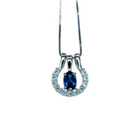 Tiny Blue Sapphire Necklace Horseshoe Pendant - 18KGP @ Sterling Silver - September Birthstone - One necklace two wearing Minimalist #190