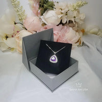 Large Genuine Trillion Amethyst Necklace, Layered 7 CT Triangle Halo Solitaire Purple, Natural Amethyst Pendant #981