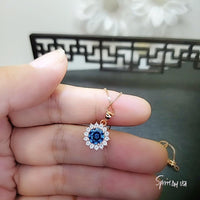 Tiny Rose Gold Blue Sapphire Necklace - Gemstone Sterling Silver - Sunflower 6mm 0.85 CT Blue Gemstone September Birthstone 027