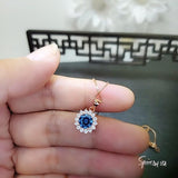 Tiny Rose Gold Blue Sapphire Necklace - Gemstone Sterling Silver - Sunflower 6mm 0.85 CT Blue Gemstone September Birthstone 027