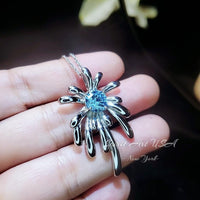 Sterling Silver Aquamarine Necklace - Firework Aquamarine Pendant - White Gold Plated Sterling Silver - March Birthstone #705
